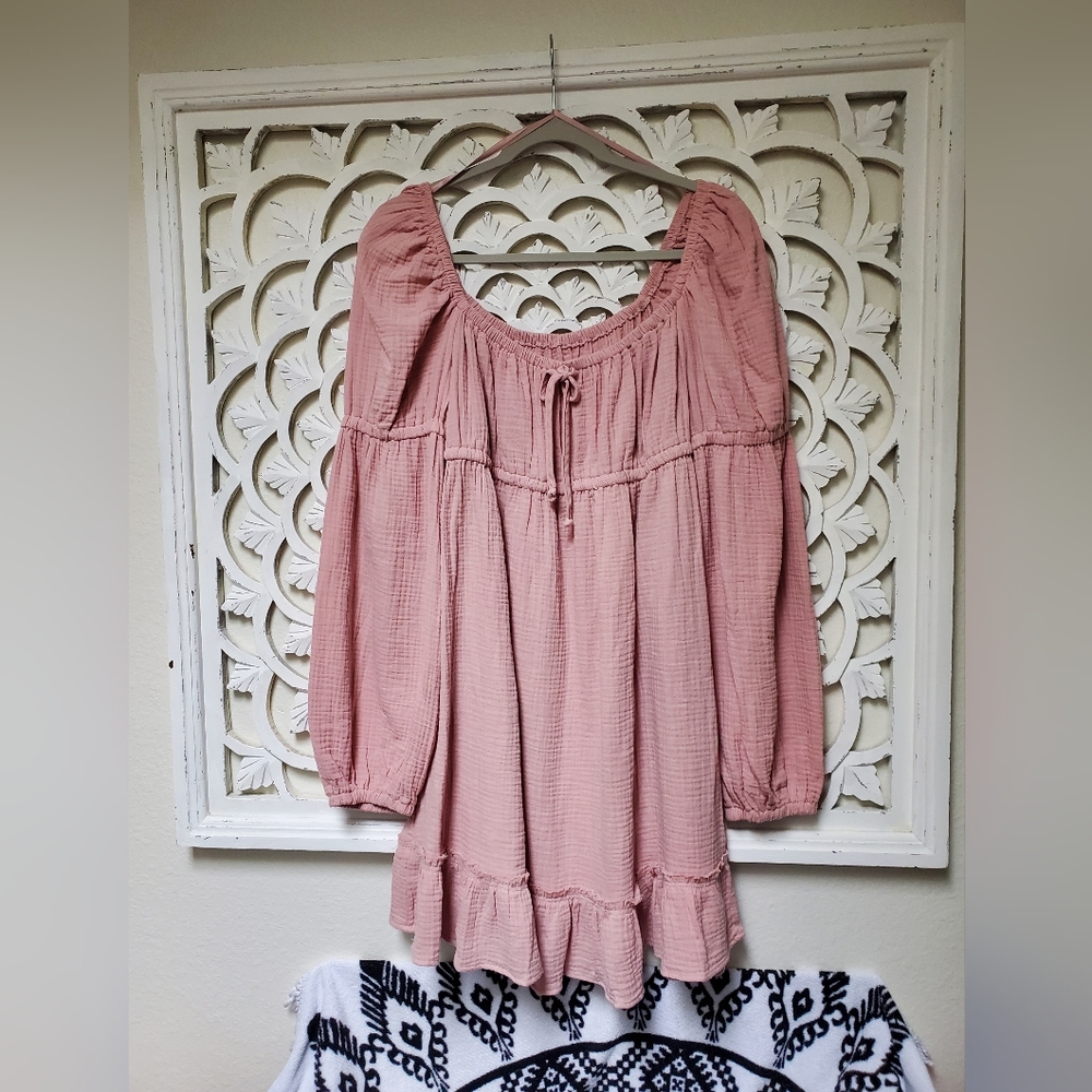 Pink Gauze Drop Shoulder Wild Fable Mini Dress or Tunic XL